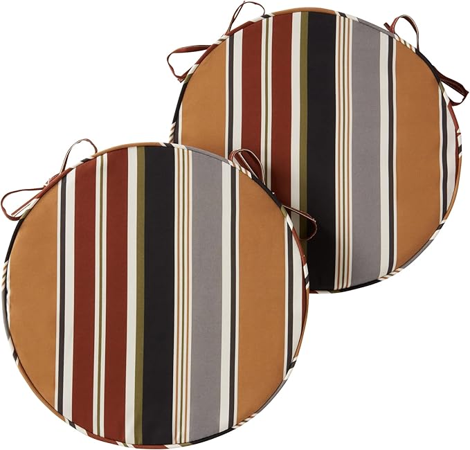 Greendale Home Fashions Outdoor 18-inch Round Reversible Seat Cushion, 2-Pack, Espresso Stripe 2 Count
