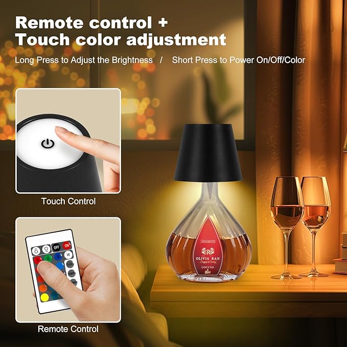 2025 New Wireless Bottle Lamp,RGB LED Bottle Light with Remote(RGB Black, 1pc)
