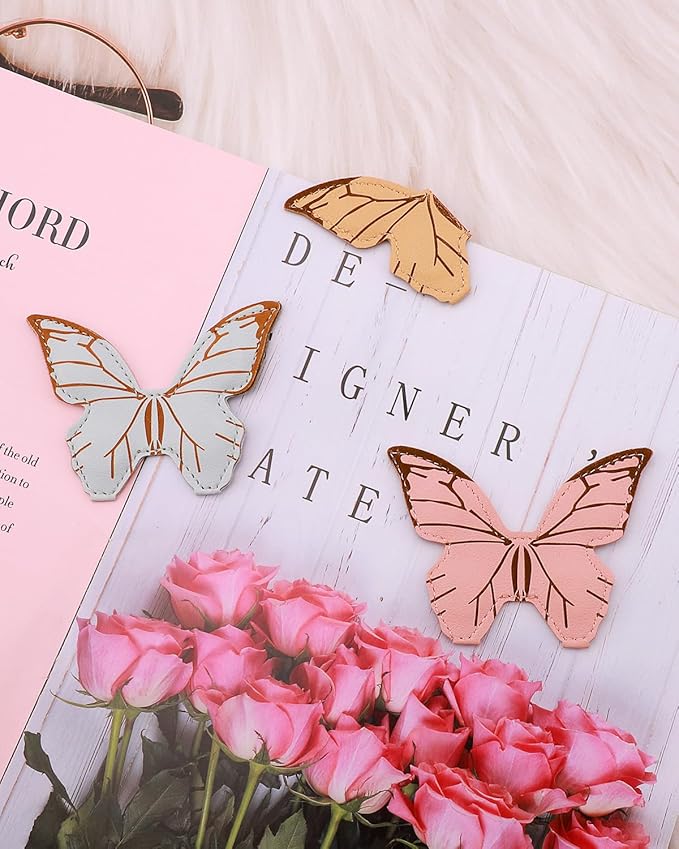 Leather Magnetic Bookmark, 1Pcs Butterfly Bookmarks, Magnet Bookmark Clips Gift for Women, Kids, Reading Lovers, Teacher, Mothers Day Gift for School Office Home Supplies (Pink)