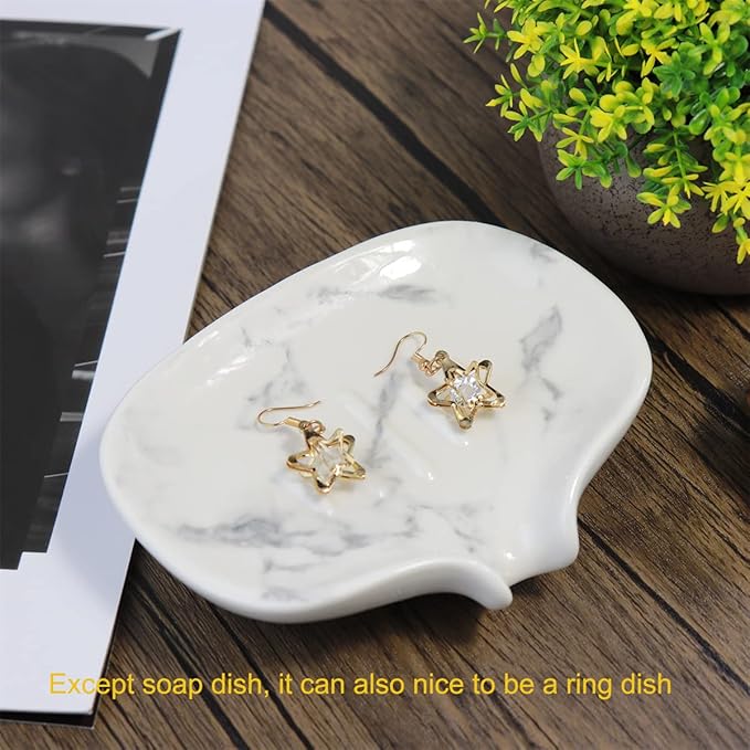 Soap Dish with Drain Ceramic Marble Soap Holder Soap Saver for Bar Soap, Kitchen Sink, and Bathroom Shower