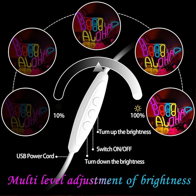 Aloha Hand Neon Sign Dimmable Shaka Gesture Skeleton Hand Led Neon Sign Light for Wall Decor Home Office Hotel Pub Bar Birthday Gift Kids LED Art Wall Decoration