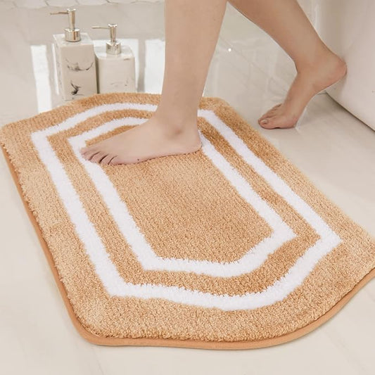 COSY HOMEER Extra Thick Bath Rugs - Anti-Slip Bath Linen Sets Mats Soft Plush 100% Strong Polyester Living Room Bathroom Water Absorbent(Beige,20x32 - Inches)