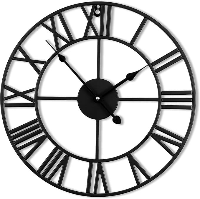 16inch/40cm Wall Clock for Bedroom,Living Room,Office,Bathroom,Battery Operated Large Silent Retro Unique Clocks for Home and Kitchen,Classroom,Farmhouse (Iron Roman Numerals, 16 inches)