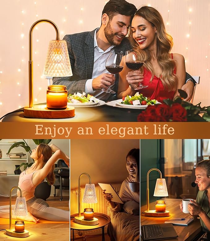 Candle Warmer Lamp with Timer - No Flame Electric Candles Wax Warmers Glass Lamps for Jar Candles Burner Adjustable Height Light Modern