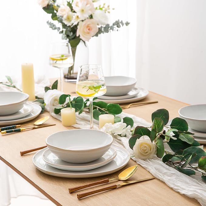 AmorArc Ceramic Dinnerware Sets,Handmade Reactive Glaze Stoneware Plates and Bowls Set,Highly Scratch Resistant | Dishwasher & Microwave Safe Dishes Set,Service for 6 (18pc)