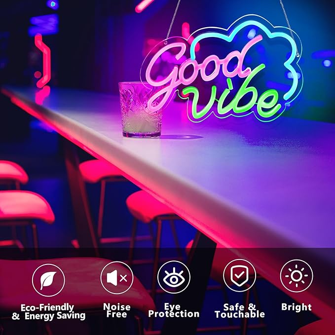 Good Vibe Neon sign Led Neon Lights Pink Wall Decor for Bedroom Led Sign USB Powered for Wall Decor Dimmable for Christmas Thanksgiving Birthday Party Girls Gifts