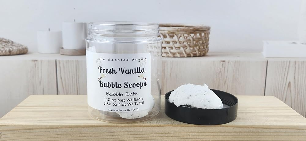 TSA Handmade Very Bubbly Fresh Vanilla Bubble Bath Scoops with Poppy Seeds, Soak, Clean, Spa, Skin Care, Dry Skin, Moisturizer, Scented Soap, Sensitive, Woman, Kids, Gift, Relax, 3 1.1 oz Scoops