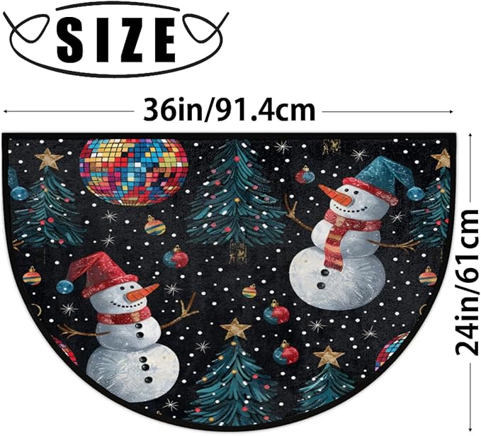 Half Round Doormat Indoor Welcome Mat Winter Snowman Rugs Washable Kitchen Mat for Home Living Room Laundry Room Bedroom Fireplace Floor Mats Christmas
