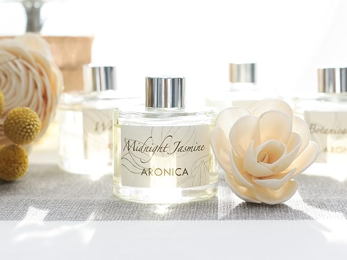 Aronica Jasmine Gold and White Bathroom Decor for Small Home, Flower Reed Diffuser for Bathroom, Inciensos Aromaticos para La Casa, Air Freshener Oil Sticks with Holder