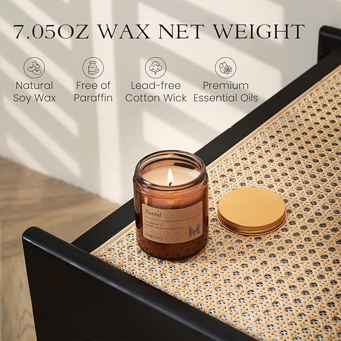M&SENSE Santal Sandalwood Home Scented Candle for Relaxation, Gifting, Spa | 7.05oz Candle Gift for Birthday Housewarming Mother's Valentine Day
