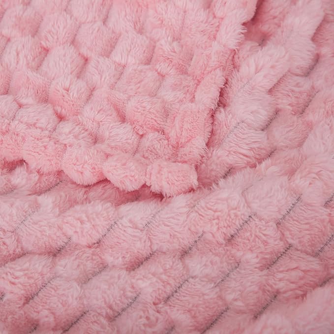 Puncuntex Light Pink Throw Blanket 90"×90" inches Fuzzy 3D Jacquard Decorative Flannel Fleece Super Soft Plush Cozy Blanket for Couch Sofa Chair Lightweight