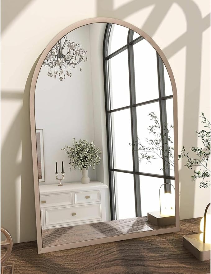Large Arch Wall Mirror Bathroom Mirror Brass 26"x18" Metal Framed Mirror, Arched Wall Mounted Vanity Mirror for Bedroom, Living Room, Entryway