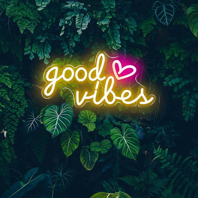 Good Vibes Neon Signs for Wall Decor, Good Vibes Neon Lights 16x8inch, USB Operated Warm White LED Signs for Bedroom, Room, Wall Decor, Birthday Party, Wedding, Salon, Bar, Home, Girl Cave