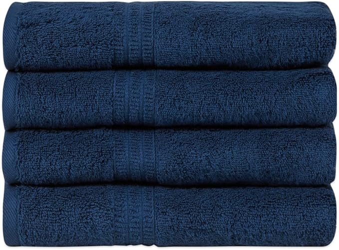 HOMELOVER 4 Piece Luxury Hand Towel Set - 100% Organic Cotton, 500 GSM, Hotel Quality, Highly Absorbent, Soft & Quick Drying Bathroom & Kitchen Towel for Face & Hand Washing (Deap Sea Blue)