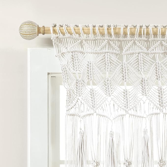 Lush Decor Boho Macrame Tassel Cotton Valance/Kitchen Curtain/Wall Decor, 30" L x 40" W, White