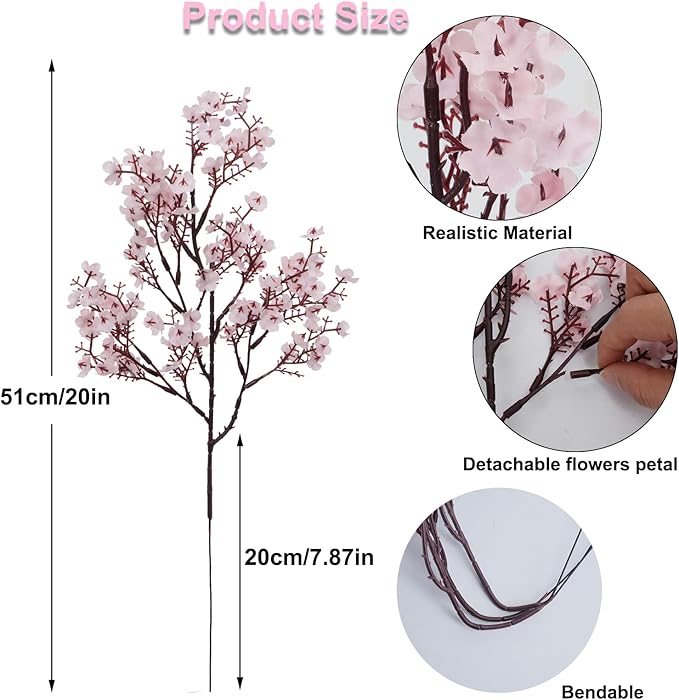 AILANDA Babys Breath Artificial Flowers Faux Gypsophila Bouquet Real Touch European Fake Silk Flowers for Home Vase Wedding Bouquets Floral Arrangement Party Table Cemetery Decor (6PCS, Light Pink)