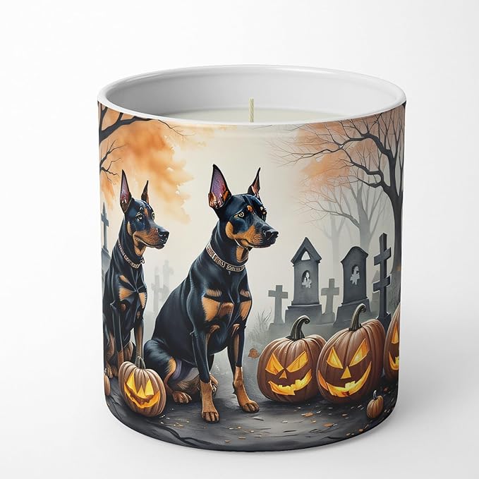 Caroline's Treasures DAC2038CDL Doberman Pinscher Spooky Halloween Decorative Soy Candle Nature Soy Wax Essential Oil Home Decor Ideal for Bedroom Kitchen Bath Office Gift, 10 oz