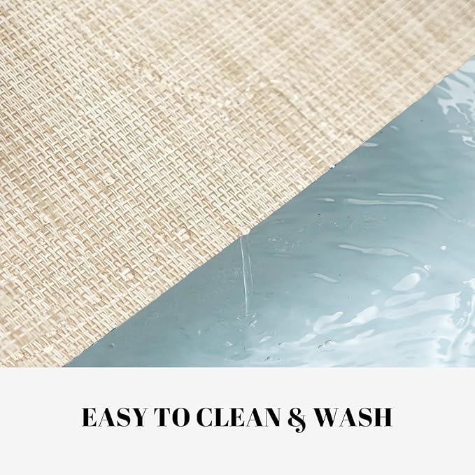 Placemats Set of 4 Vinyl/Plastic Woven Place Mats for Kitchen Table Indoor/Outdoor Washable Placemat Wipeable Dining Table Mats (Khaki Blue,4)