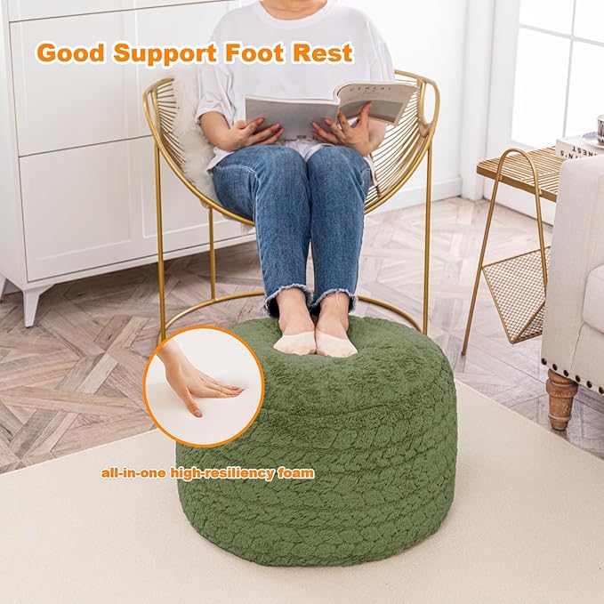 Round Pouf Ottoman 20 x 20 x 14 Inches Boho Poof Home Decor Floor Pouffe Ottoman Foot Rest for Couch Sofa Bean Bag Chairs Living Room Bedroom (Green)