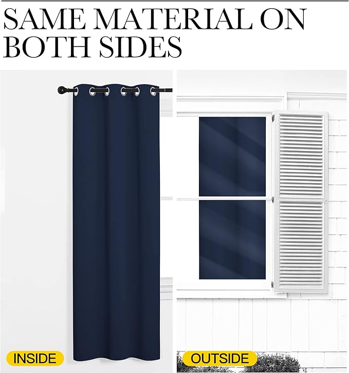 NICETOWN Bedroom Blackout Curtains Panels, 1 Pair, 52 inches by 92 Inch, Navy, Triple Weave Energy Saving Thermal Insulated Solid Grommet Blackout Draperies for Patio