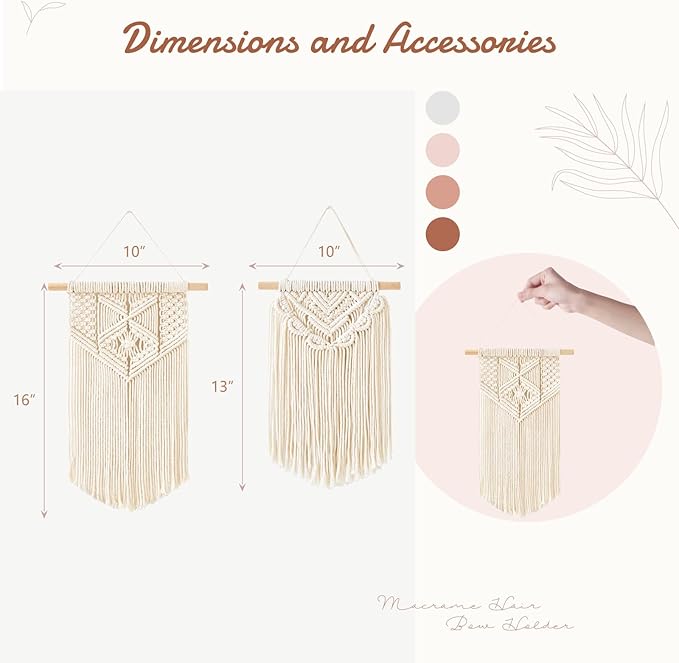 Mkono Macrame Wall Decor 4 Piece Set, 2 Pcs Macrame Wall Hanging Art Boho Wall Decor and 2 Pcs Hanging Shelves Wood Floating Storage Shelf for Bedroom Bathroom Living Room Nursery Dorm Room
