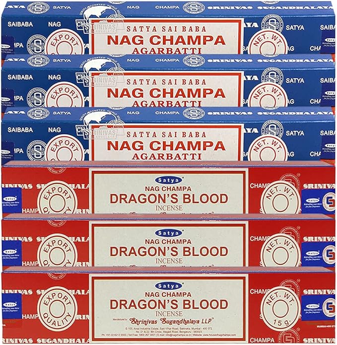 Nag Champa Dragons Blood Incense Sticks & Holder Bundle Variety Pack from House of Satya Incense Sticks and Trumiri
