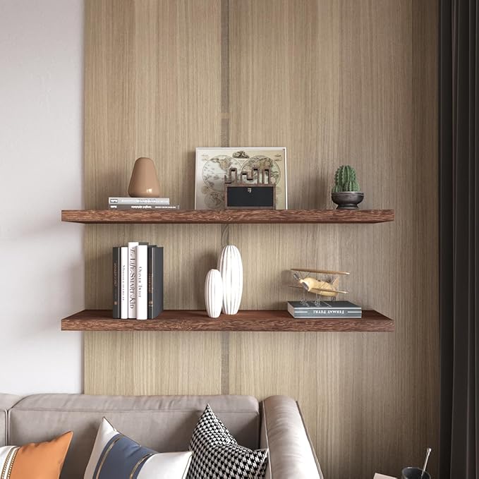 Floating Shelves 36 Inch Wall Shelf Solid Wood Mounted Storage for Bedroom Living Room Set of 2, Rustic Brown Wall Shelves