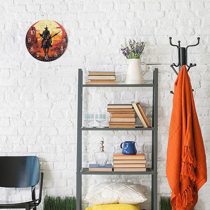 ALAZA Wall Clock Sunset Cowboy Silent Non-Ticking Decorative Wall Clocks Battery Operated 10 Inch for Home Living Room Kitchen Bathroom Bedroom