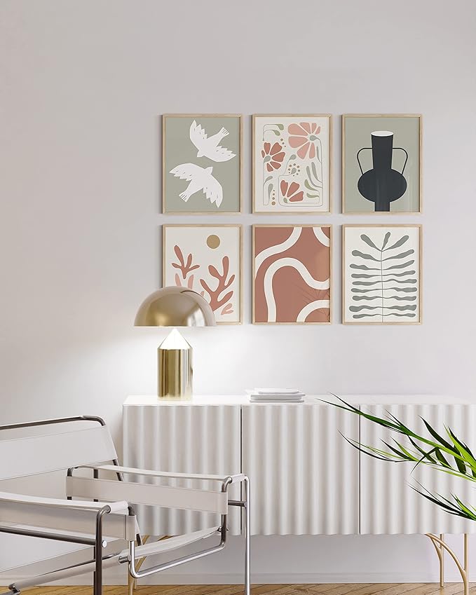 HAUS AND HUES Boho Pictures Wall Decor - Mid Century Modern Wall Art, Neutral Aesthetic, Botanical Wall Art Framed, Coral Artwork Wall Decor, Gallery Wall Frame Set (Unframed 11x14)