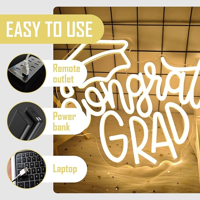 Congrats Grad Neon Sign Graduation Cap Neon Led Sign Dimmable Congrats Neon Sign for Wall Decor Graduation Party Neon Light Sign for Class Room Party Room Dorm Backdrop Celebration Gifts