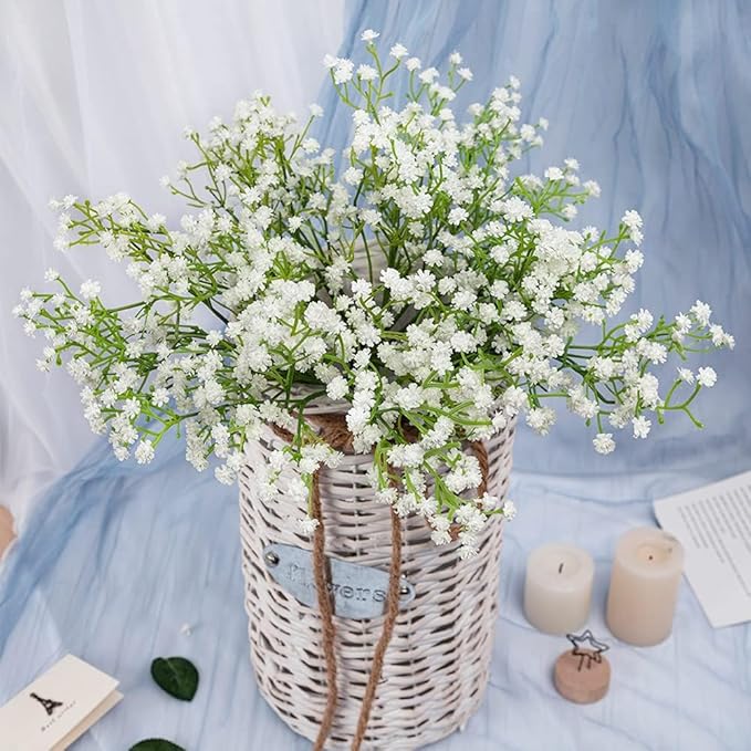 N&T NIETING Babys Breath Artificial Flowers White, 10Pcs Fake Gypsophila Bouquet Flowers Real Touch Faux Babies Breath Arrangement for Wedding Floral Party Home Centerpieces Decoration, White