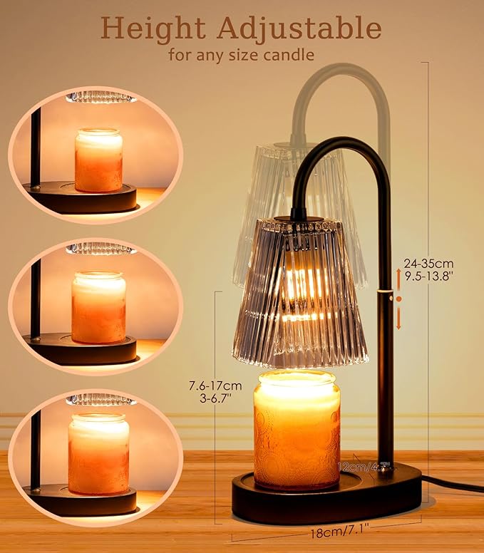 Glass Lamps Candle Warming Candle Warmer Lamp with Timer Electric No Flame Scented Candles Wax Warmers for Jar Candles Burner Adjustable Height Dimmable Light Modern