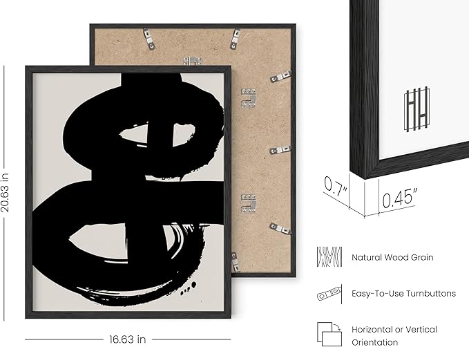 HAUS AND HUES Black Abstract Painting Aesthetic Wall Art- Set of 6 Modern Abstract Wall Art, Black and Gray One Line Abstract Art, Geometric Print Wall Art, Minimalist Wall Art (Black Frame, 16x20)