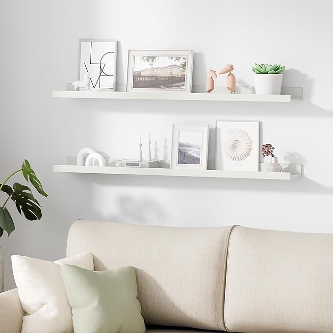 upsimples Floating Shelves for Wall, Wall Shelves for Decor Storage Set of 6, Wall Mounted Wood Shelves for Bedroom, Living Room, Bathroom, Kitchen, 35.5 inch Long Picture Ledge Shelves, White