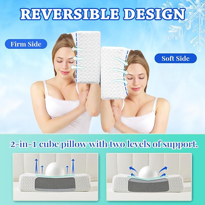 HARBOREST Ice Cube Cooling Pillow for Side Sleepers Memory Foam Side Sleeper Pillow Support Head & Neck for Pain Relief,12"x24"x5"
