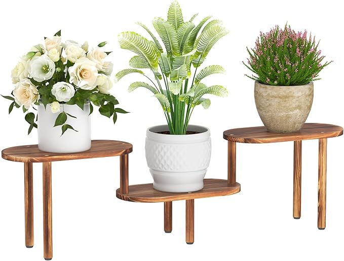 Concave Plant Shelf Indoor,3 Tiers Deformable Oval Plant Stand,Long Flower Pot Stand for Multiple Plants,Low Plant Holder for Patio Balcony Living Room Office