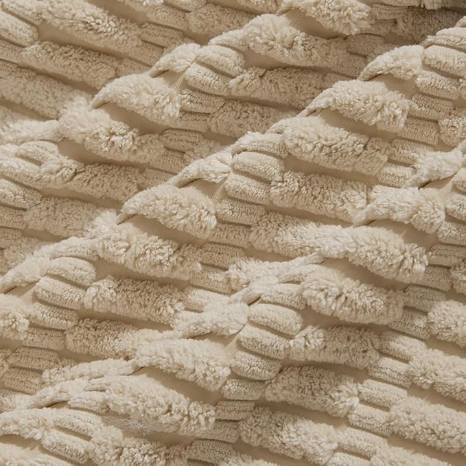 Fancy Homi 4 Packs Tan Decorative Throw Pillow Covers 16x16 Inch for Living Room Couch Bed Sofa, Beige Rustic Farmhouse Boho Home Decor, Soft Plush Striped Corduroy Square Cushion Case 40x40 cm