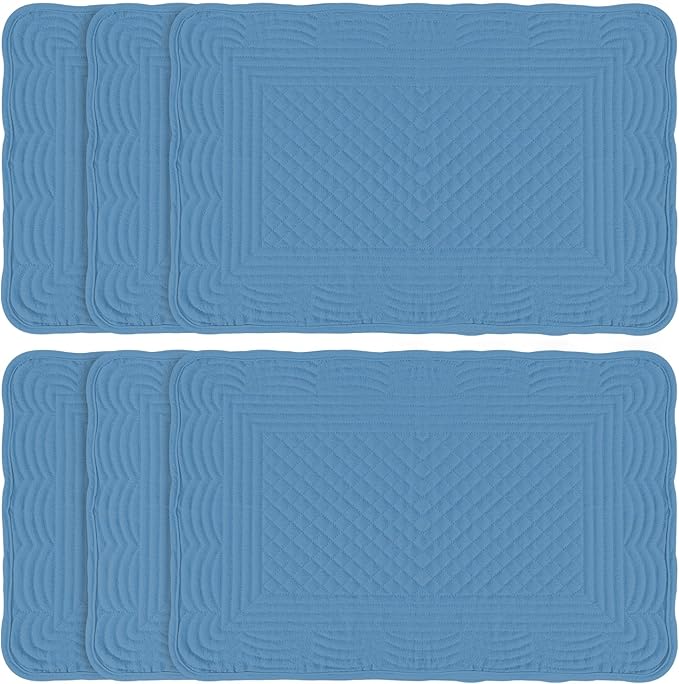 Blue 100% Cotton Placemats Set of 6, Rectangular Placemats Machine Washable-13x18 Inches for Kitchen or Dining Table Fabric Rectangular Table Mats