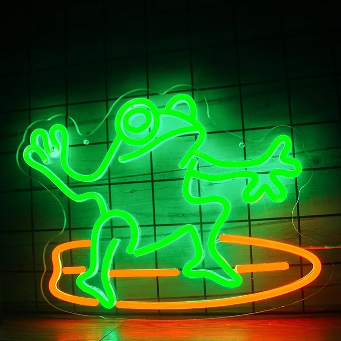 Surfing Frog Neon Sign Frog Neon Light LED Neon Sign for Wall Décor Dimmable LED Neon Light for Bar Restaurant Music Concert Man Cave Wall Art 15.2"×12.8"