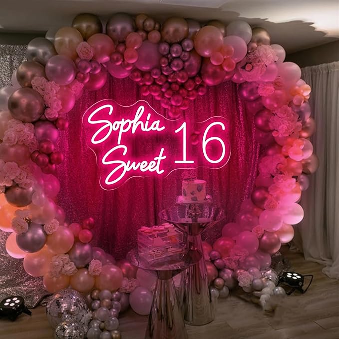 Custom Name Sweet 16 Neon Sign Sweet 16 Neon Light USB Powered with Dimmer Switch Neon Lights for Girls Room Home Art Wall Decor 16th Birthday Party Window Living Room Decor Birthday Gift for Kids