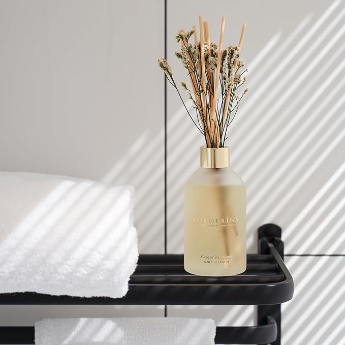 COCORRÍNA Reed Diffuser -Ginger Patchouli 6.76 oz Flower Reed Diffuser Set with 8 Sticks - Home Fragrance Office Bedroom Bathroom Shelf Decor