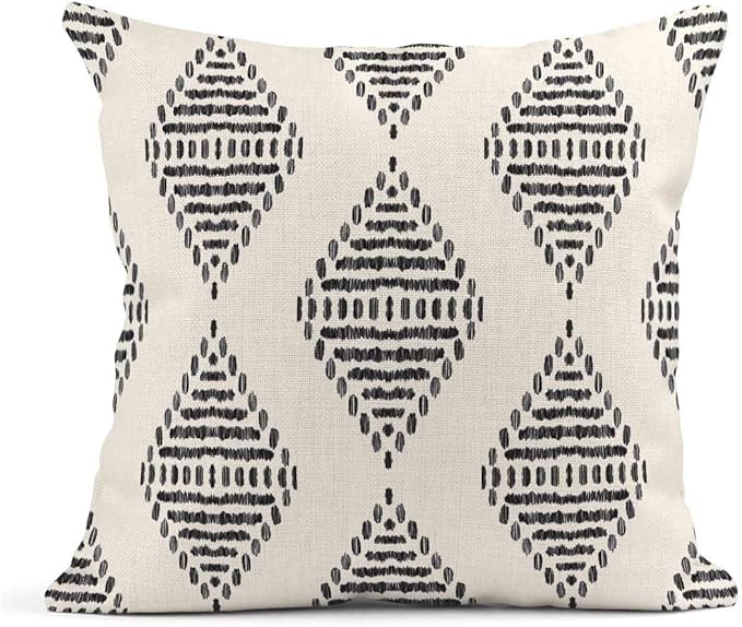 ArtSocket Set of 4 Throw Pillow Covers Ikat Tribal and Boho Bohemian Black Ethnic Herringbone for Ideas Decor Linen Outdoor Pillow Cases Home Decorative Square 16x16 Inches Pillowcases