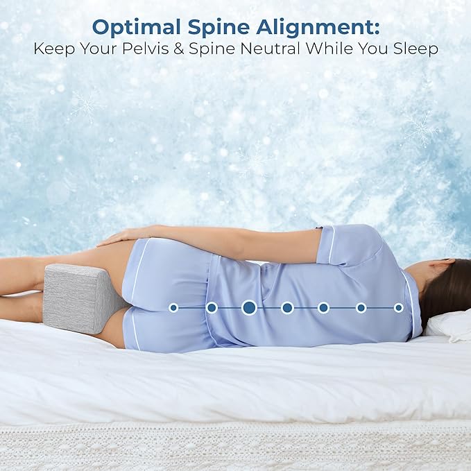 5 STARS UNITED Knee Pillow for Side Sleepers - Cooling Cover - Memory Foam Leg Pillow for Side Sleeping - Between Legs Pillow for Hip and Lower Back Pain - Sciatica Pain Relief