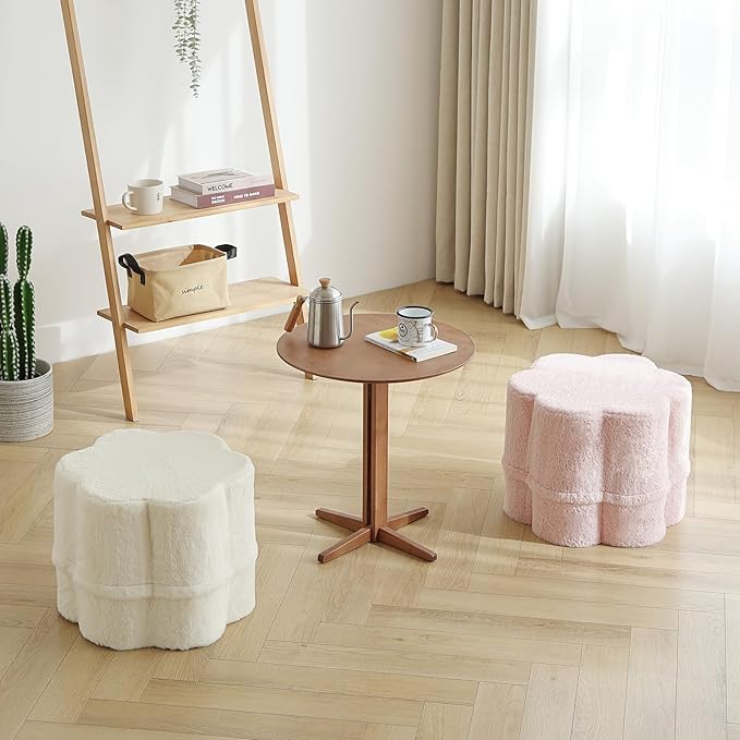 Tiita Floral Pouf Ottoman, Foot Stools Ottoman with Foam Chunk Filling, Puff Foot Rest for Couch, Living Room, Kids Room, Cream
