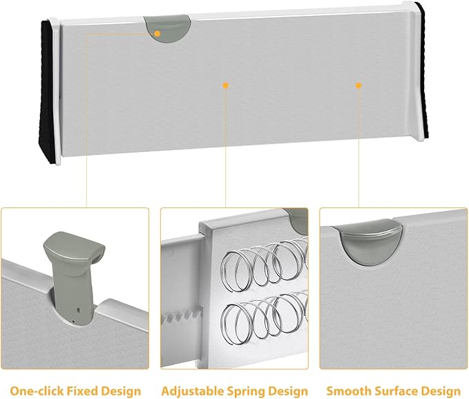 Drawer Dividers Organizer 5 Pack, Adjustable Separators 4" High Expandable from 11-17" for Bedroom, Bathroom, Closet,Clothing, Office, Kitchen Storage, Strong Secure Hold, Foam Ends, Locks in Place