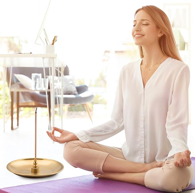 OIIKI 5 in 1 Incense Burner, 5.5 Inch Incense Holder, Brass Incense Holder for Incense Sticks Coil Incense Incense Cones, Alloy Cone Ash Catcher for Yoga Room