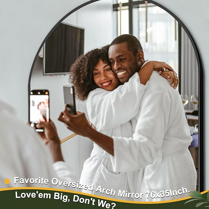 NicBex Oversized Full-Body Mirror, Large Arched Full Length Mirror with Stand, 76"x35" Aluminum Alloy Frame Oversized Floor Mirror, Black - Free Standing, Leaning Against Wall or Wall-Mounted