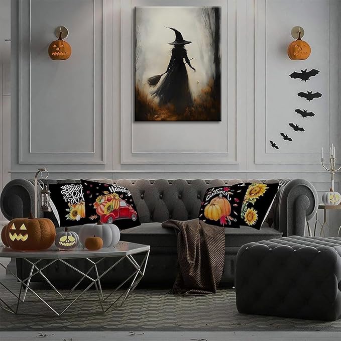 ILLBDR Halloween Vintage Witchy Wall Art Prints Creepy Gothic Dark Moody Pictures Decor Dark Academia Witches Victorian Painting Canvas Posters for Bedroom Bathroom 12x16 inch Framed