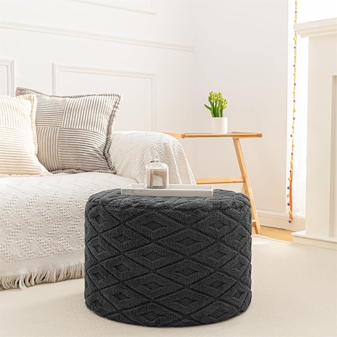Round Pouf Ottoman 20x20x14 Inches Boho Poof Home Decor Floor Pouffe Ottoman Foot Rest for Couch Sofa Bean Bag Chairs Living Room Bedroom Dark Gray