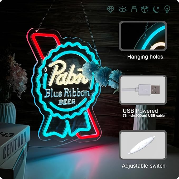 Beer P Neon Sign for wall decor USB Powered Dimmable Bar Wall Decor for Man Cave Home Pub(14.7x12.6 Inch)